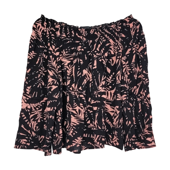 💥Sanctuary Black and Coral-Pink Off The Shoulder Leaf Pattern Blouse Size XS - Picture 5 of 10